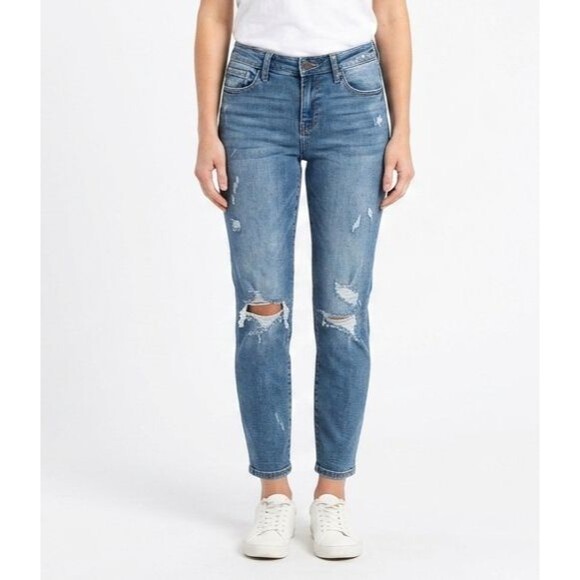 Judy Blue Denim - Judy Blue Angie Mid Rise Distressed Skinny Jeans Womens 9 29 Blue Denim 28x25